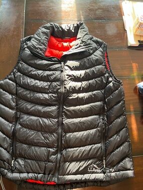 L.L. Bean Black Puffer Vest with Red Lining